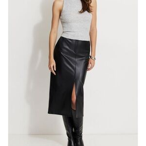Black Faux Leather Midi Skirt